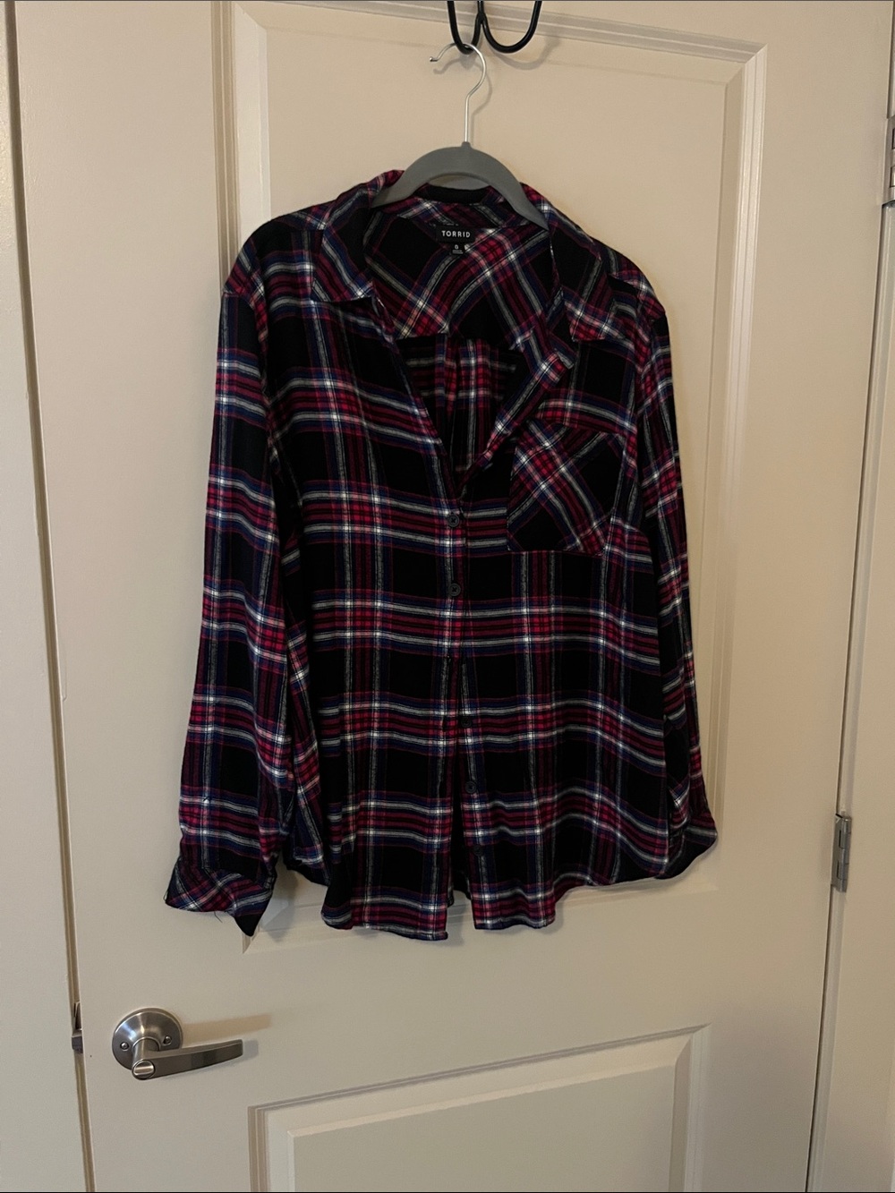 torrid Black and Pink Plaid Button-Down Shirt flannel grunge y2k layer large 0